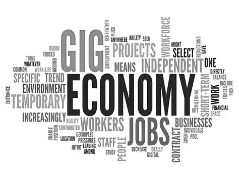 A word map of terms associated with the gig economy and freelance work