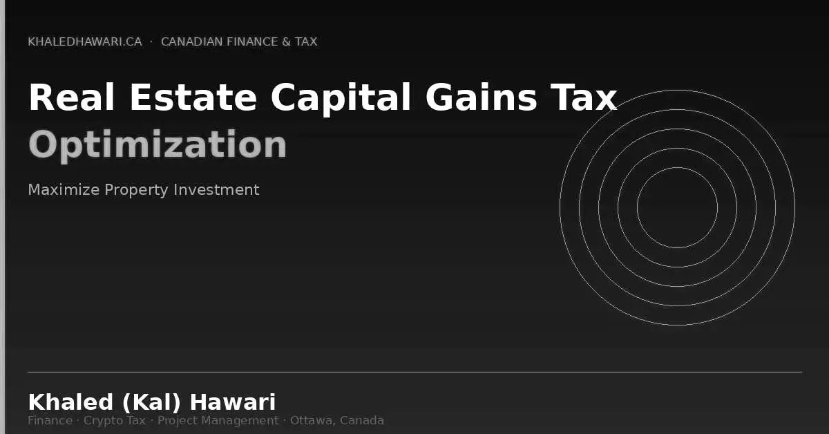 A dark title card reading 'Real Estate Capital Gains Tax Optimization: Maximize Property Investment'
