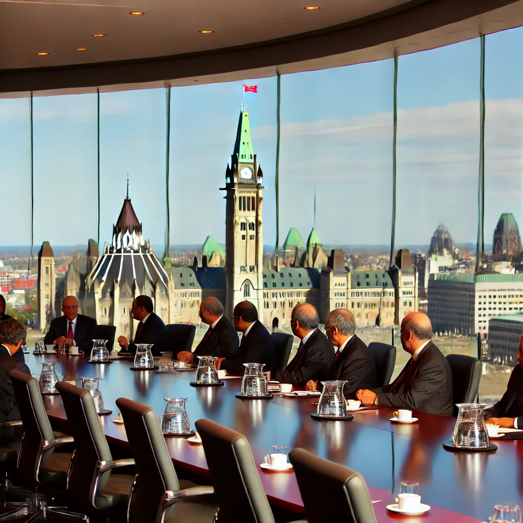 Political leaders from different nations discussing the Middle East crisis in Ottawa.
